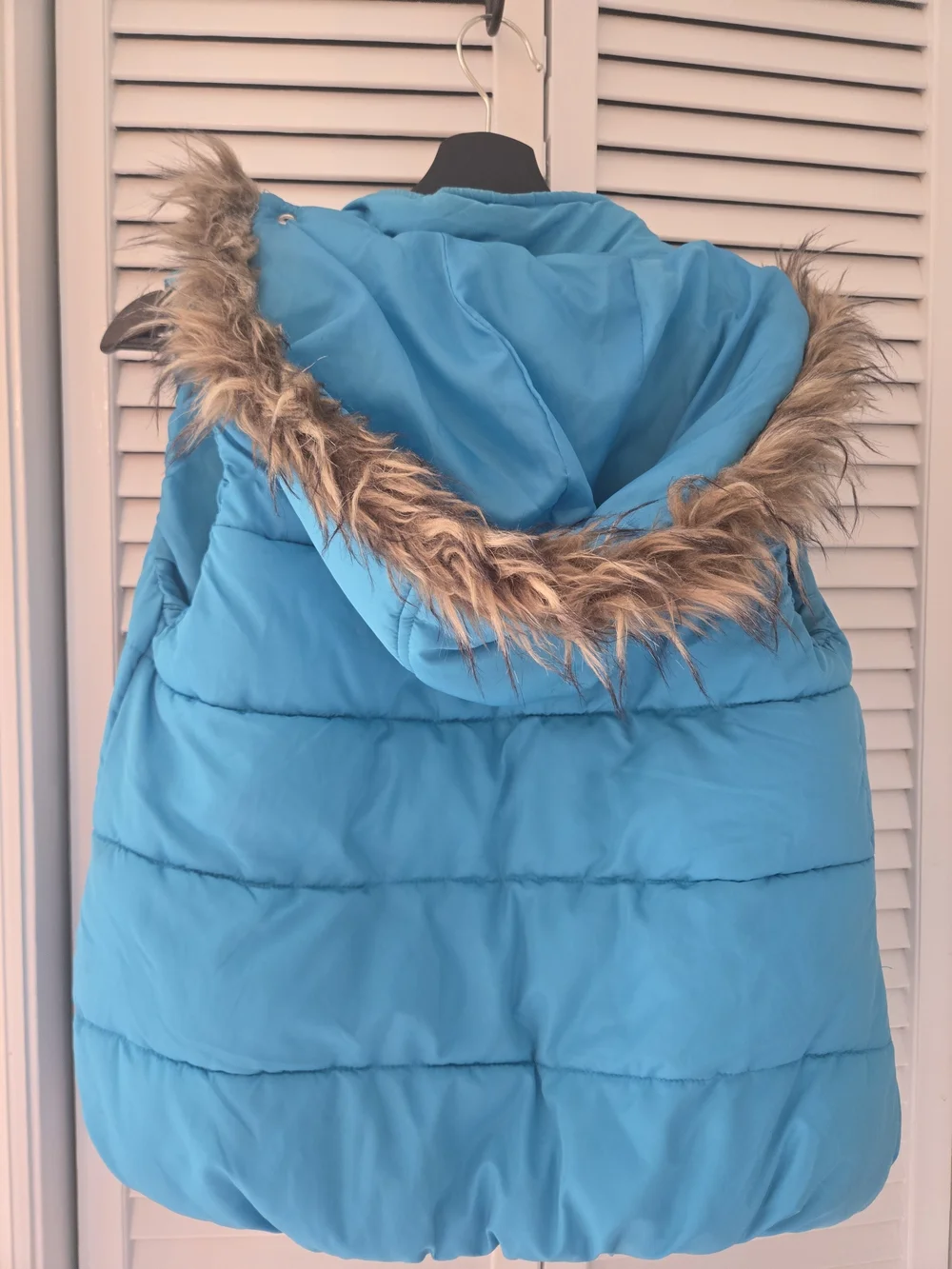 Justice Girls Aqua Blue Puffer Vest with Faux Fur Hood